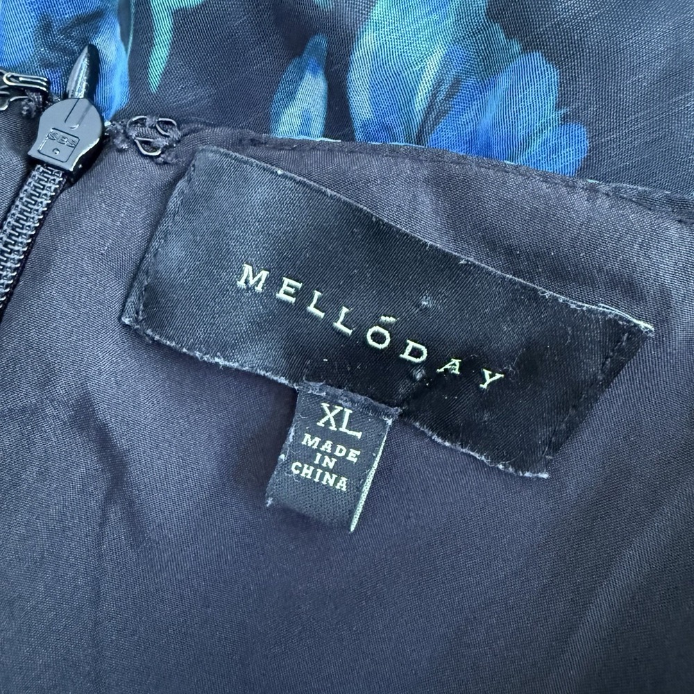 Melloday‎ Nordstrom Floral Chiffon Gown XL Black Blue Multi Floral Wedding - Picture 8 of 13